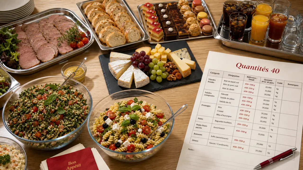 Quelle quantité pour un buffet froid de 40 personnes : 18 à 22 kg à prévoir