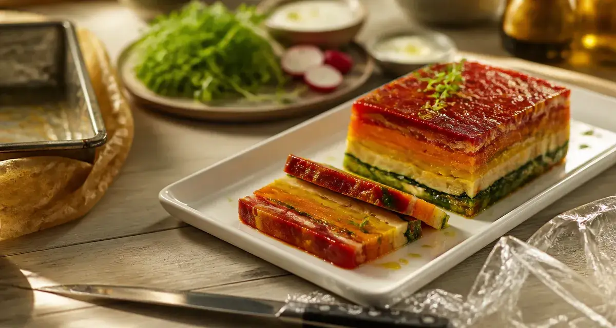 Terrine de légumes pour buffet froid, tranchée et nette