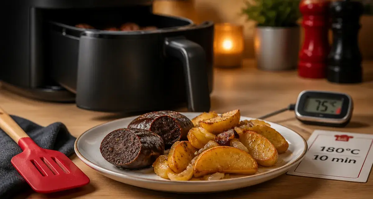 Boudin noir airfryer croustillant à 180°C, 10 min, sans éclatement