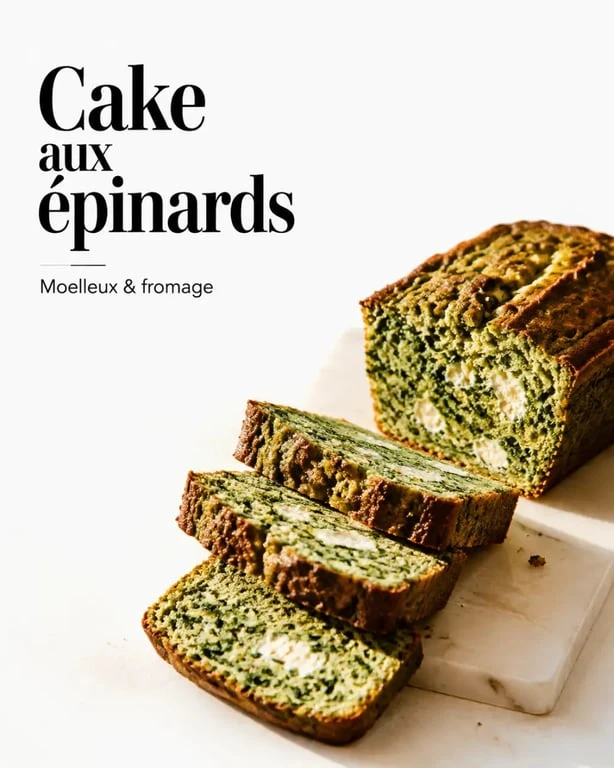 Cake aux epinards moelleux tranché, avec une mie tendre et du fromage visible