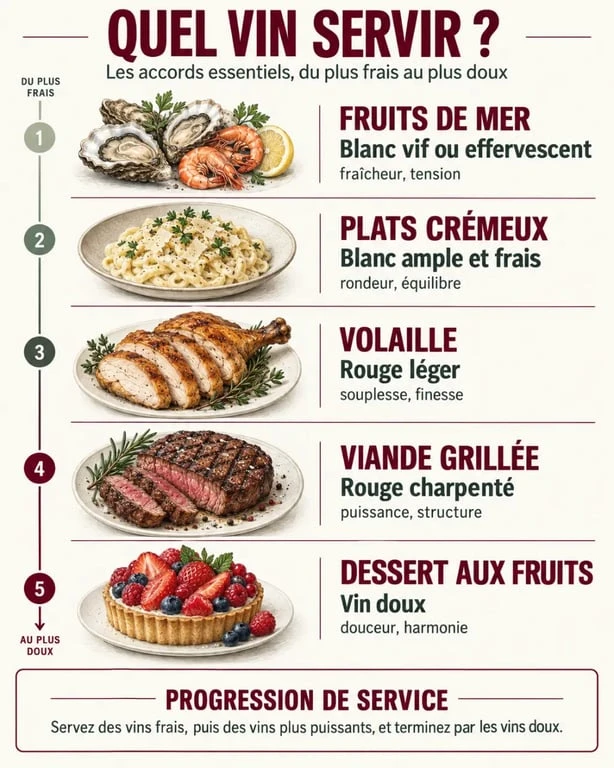 Quel vin servir : infographie des accords entre plats et styles de vin