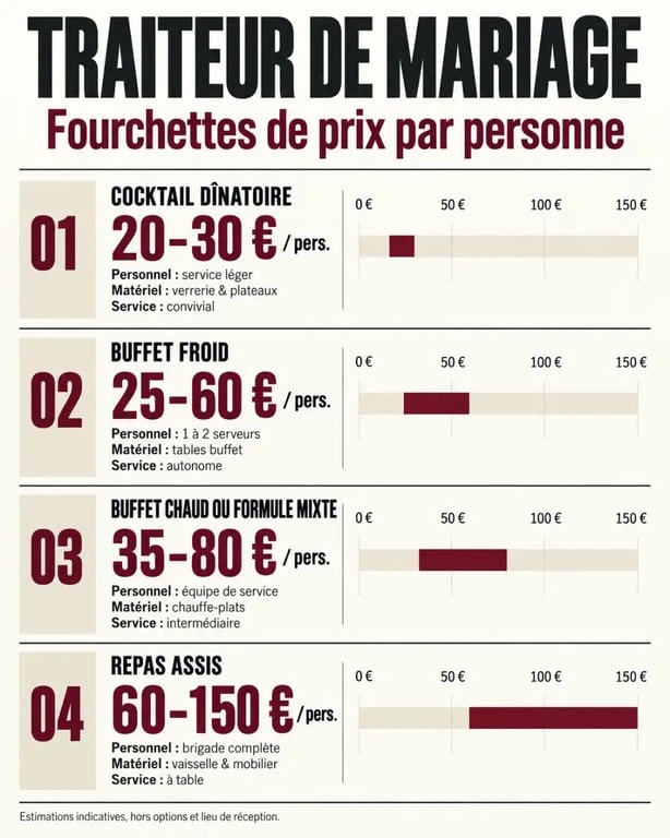 Traiteur pas cher mariage : comparaison des formules et prix par personne