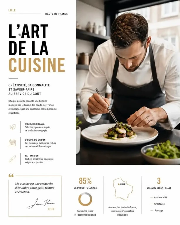 Chef à domicile à Lille préparant un plat gastronomique dans une cuisine privée