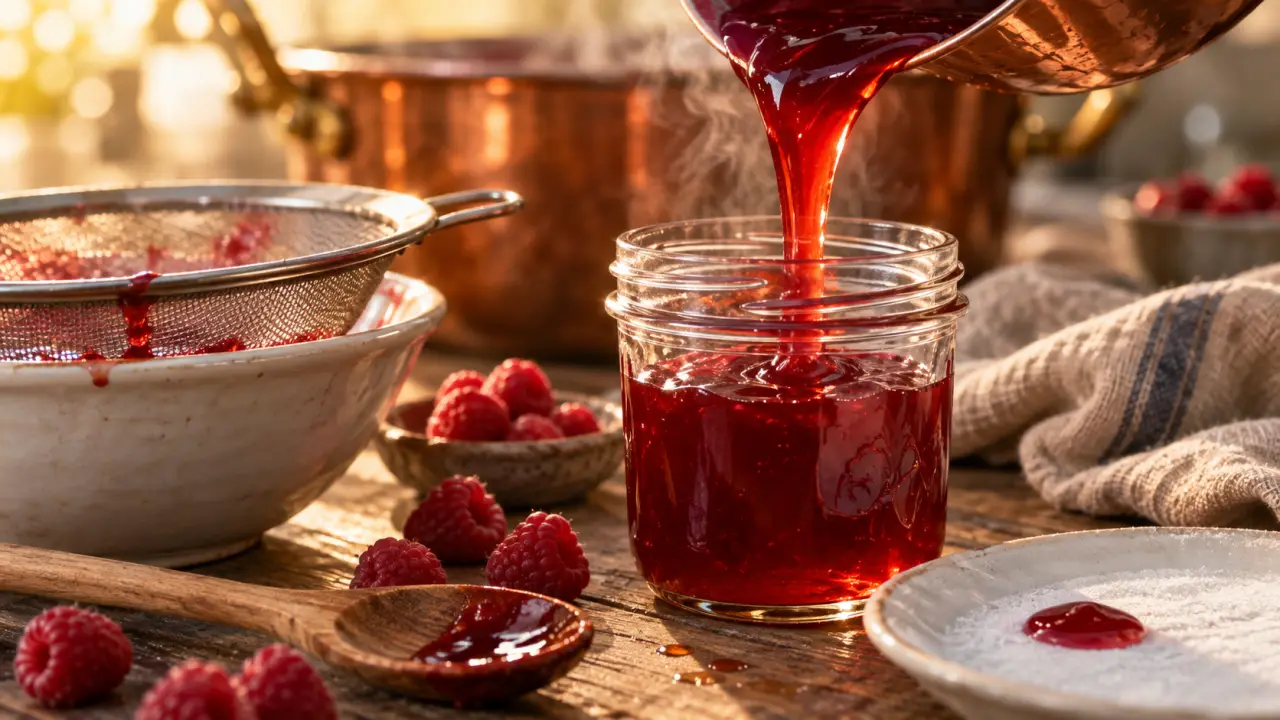 Gelée de framboise recette sans pépins, lisse et brillante sur tartine