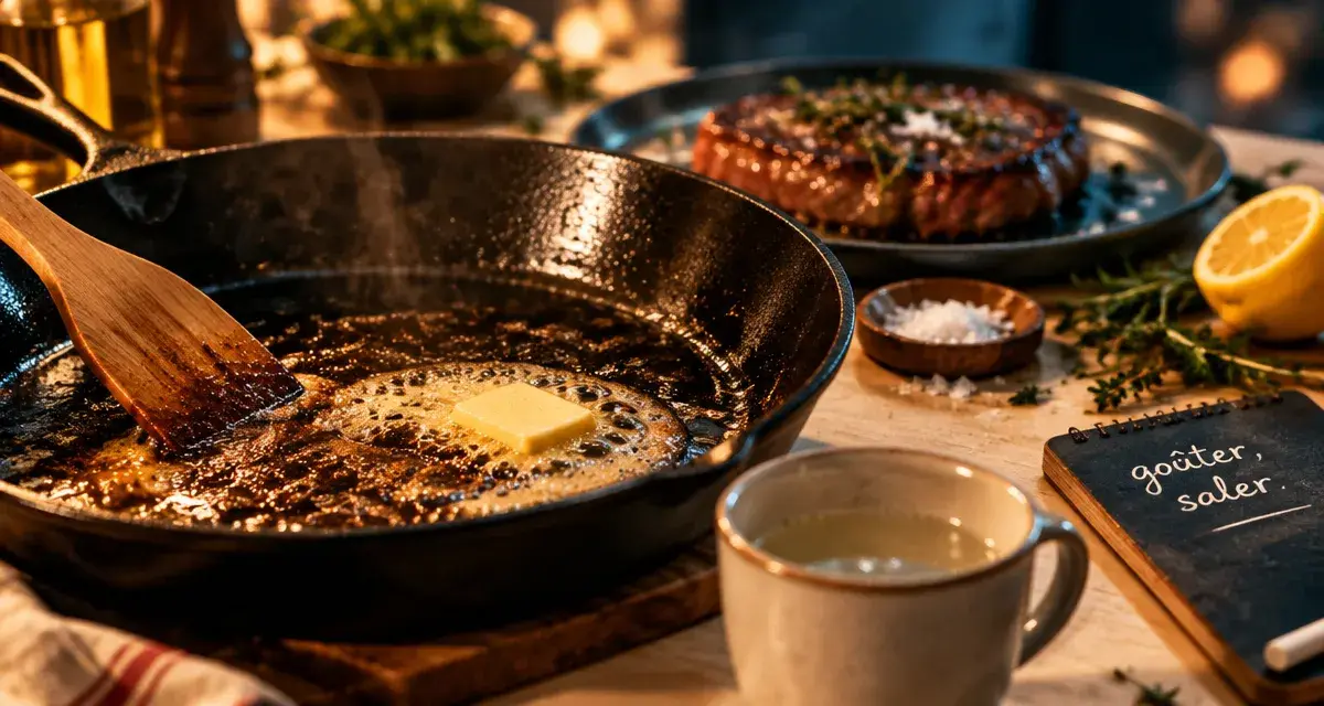 Astuces cuisine : poêle chaude, beurre qui fond, viande saisie