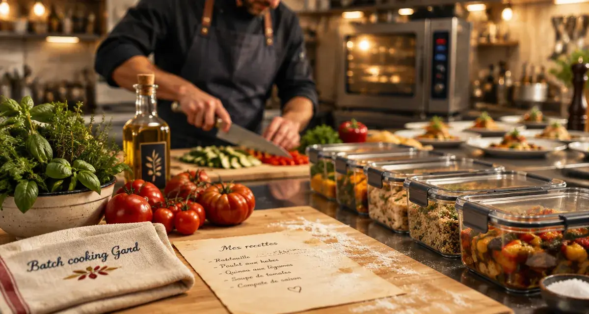 Cours de cuisine gard : batch cooking, 5 plats et préparation repas sur planche