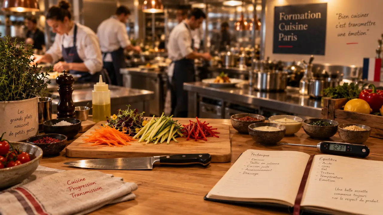 Formation cuisine Paris : plan de travail pro et couteau
