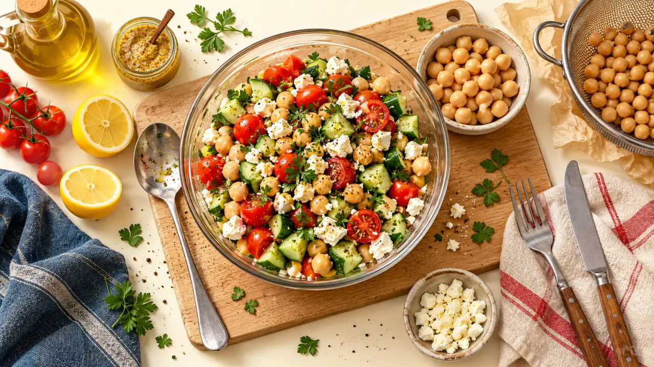 Idées recettes froides : salade de pois chiches sans cuisson au citron et feta