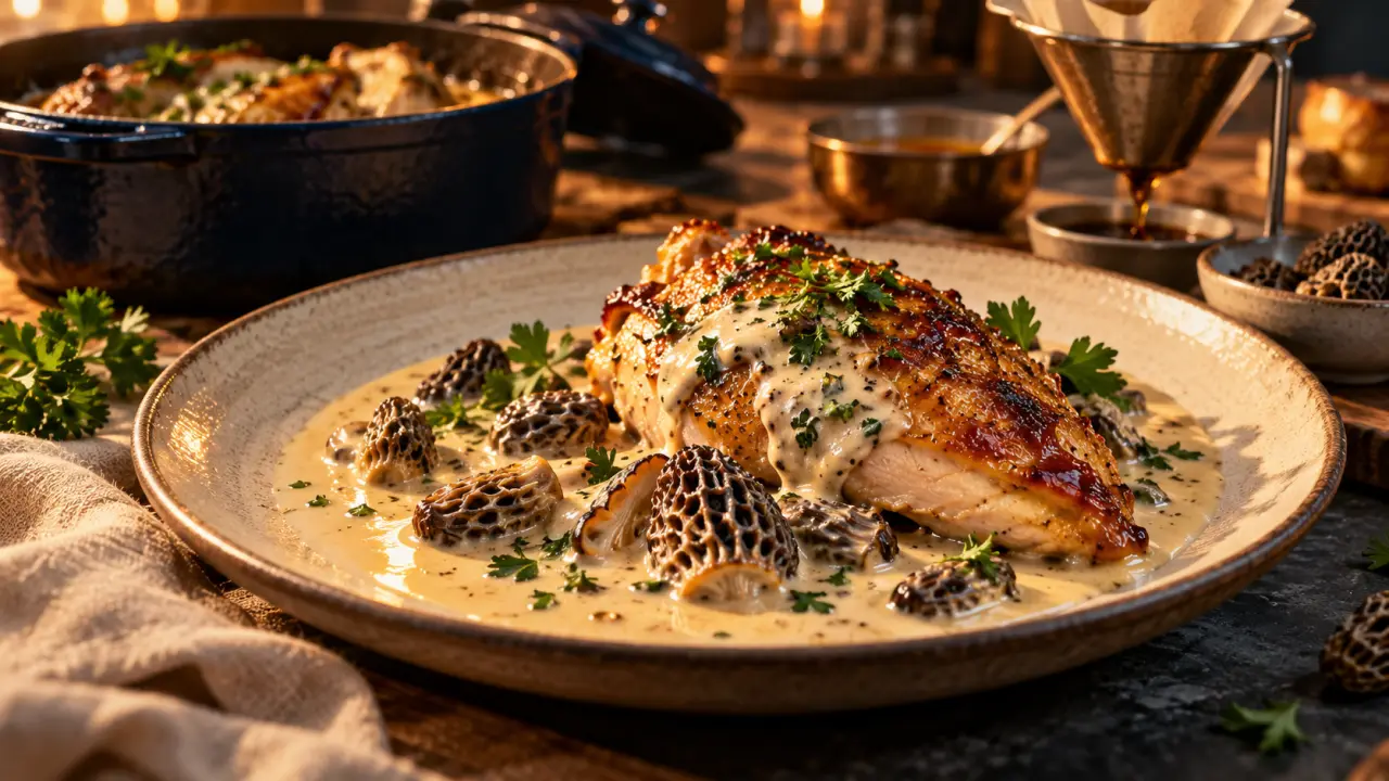 Suprême de pintade gastronomique aux morilles fondantes et sauce au Champagne